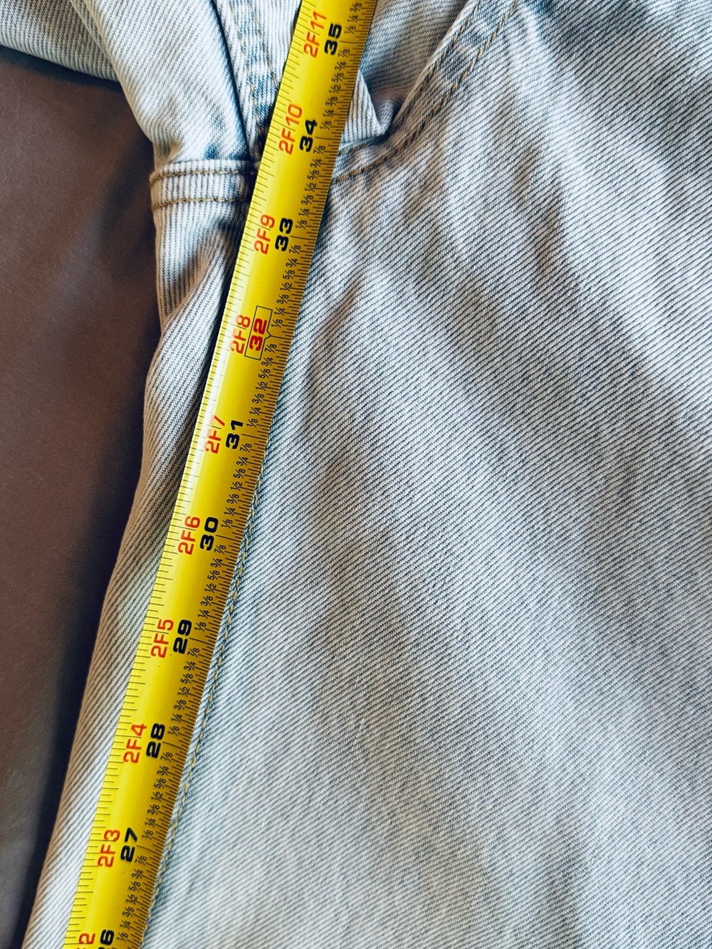 PARKE Button Fly Light Blue Straight-Leg Jeans w Raw Edge Frayed Hem - Picture 15 of 16